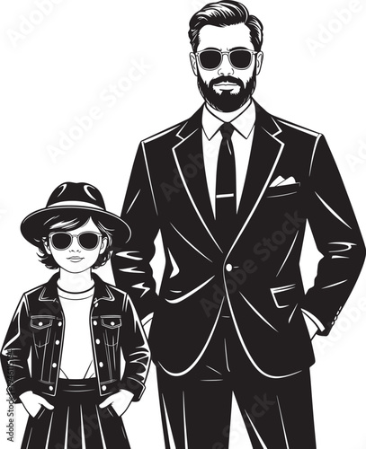 Man and child wearing sunglasses and suits