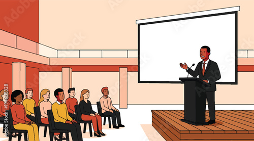 Man giving a presentation at a conference.