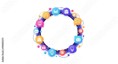 Colorful vector illustration of a social media frame for International Day of Happiness with a blank center, featuring various icons and a celebratory design on a white background