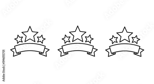 Three Star Rating Ribbons Vector Illustration, Award Badges with Blank Banners for Text, Graphic Design Elements for Ranking and Achievement