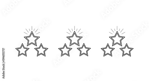 Three Star Rating System Vector Illustration, Simple Line Art Graphic for Customer Feedback, Review and Ranking Concepts