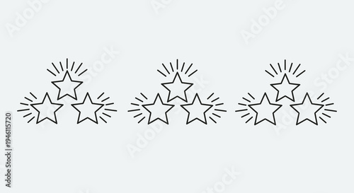 Three Stars Rating System Vector Illustration, Simple Line Art Graphic, Customer Feedback and Review Concept, Isolated on White Background