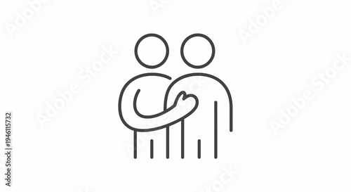 Two people embracing icon, symbol of support, friendship, and care, simple line art vector illustration for empathy and connection concepts