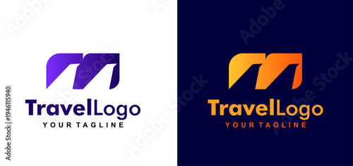 letter m logo design. airplane flight line forms letter m logo design. editable color and vector.