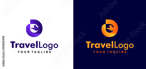 letter d logo design. airplane flight line forms letter d logo design. editable color and vector.