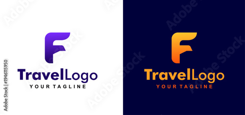 letter f logo design. airplane flight line forms letter f logo design. editable color and vector.