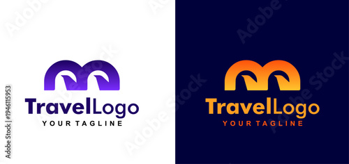 letter m logo design. airplane flight line forms letter m logo design. editable color and vector.