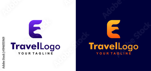 flight line initial letter e logo design. airplane flight line forms letter e logo design. editable color and vector.