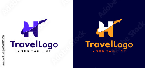 flight line initial letter h logo design. airplane flight line forms letter h logo design. editable color and vector.