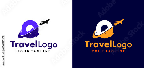 flight line initial letter q logo design. airplane flight line forms letter q logo design. editable color and vector.