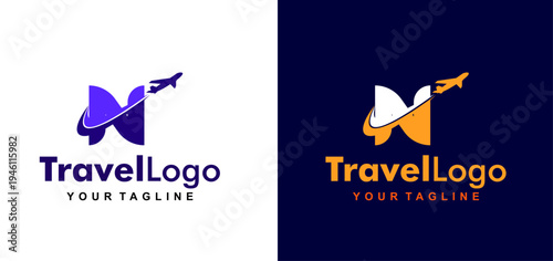 flight line initial letter n logo design. airplane flight line forms letter n logo design. editable color and vector.