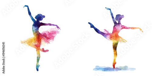 abstract color silhouette of balerina watercolor vector illustration