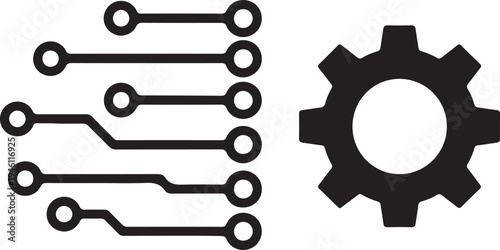Digital Automation Symbol: Microchip and Cog Silhouette for Smart Technology
