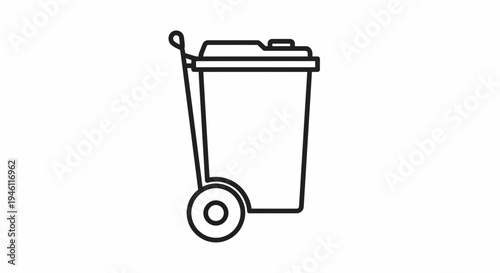 Wheelie Bin Vector Icon Outline Graphic, Simple Trash Can Symbol with Wheels, Clean Design for Waste Management and Recycling Concepts