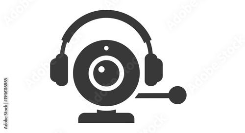 Webcam with Headset Icon Vector Illustration - Communication and Technology Concept for Online Meetings and Support