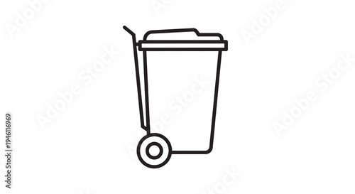 Wheelie Bin Vector Illustration, Simple Line Art Graphic, Waste Management and Recycling Concept, Isolated on White Background