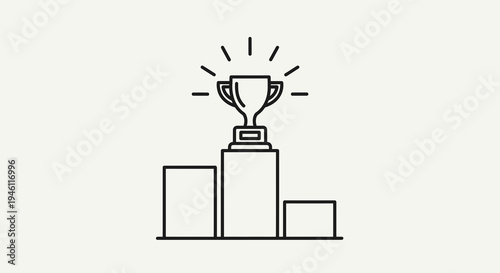 Winner's Trophy on Podium Vector Illustration, Minimalist Style Graphic, Award Ceremony and Achievement Concept