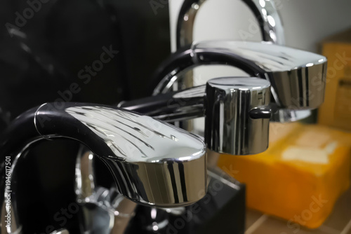 Ready made water faucets and faucets on the store counter.