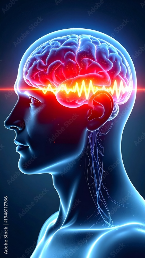 Obraz premium Human brain experiencing high activity, illuminated with vibrant neural signals