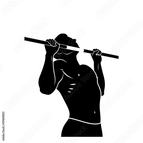 Black silhouette of a muscular man lifting a barbell on isolated with clipping path