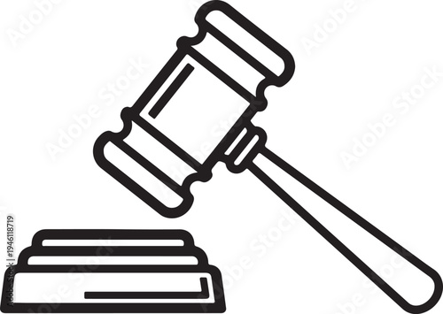 Judge Gavel and Sound Block Line Art Icon for Law and Justice Concept