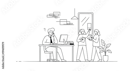 Vector illustration of office workers in a modern workspace