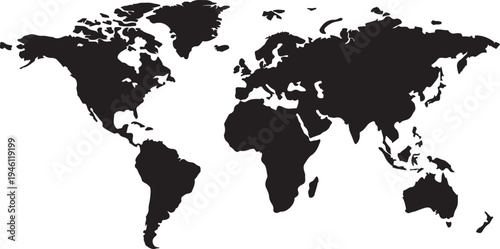 World Map Silhouette Black Vector Silhouette of Continents on White Background