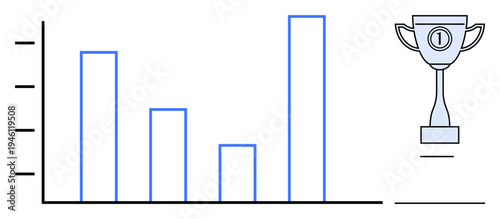 Success concept. Success in bar chart growth and trophy reward. Success in analytics, performance, and progress. Useful for business, motivation, education, analytics goals