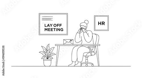 Vector illustration of businesswoman in layoff meeting