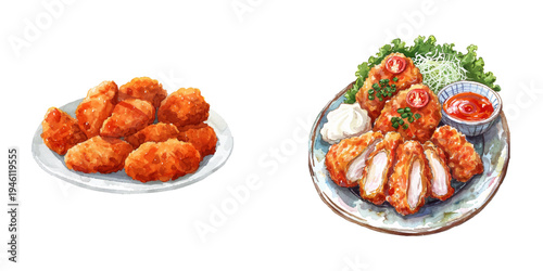 chicken nuggets watercolor vector illustration