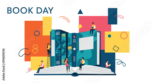 Vector illustration of people around books for Book Day