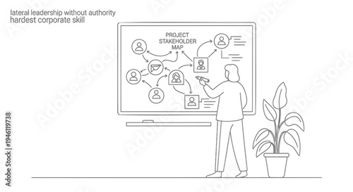 Vector illustration of man presenting project management on whiteboard