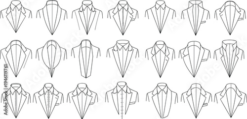 Men Suit Collar and Lapel Line Icon Set Business Jacket Neckline Vector Collection Isolated