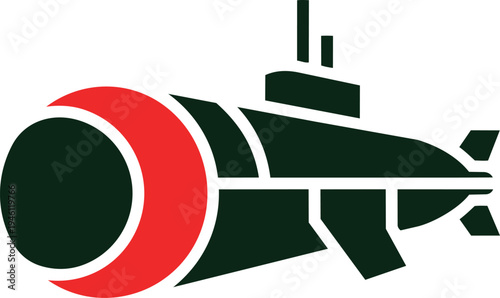 Military Submarine Torpedo Icon Isolated Vector Illustration