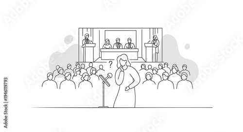 Vector illustration of businesswoman speaking at conference or meeting