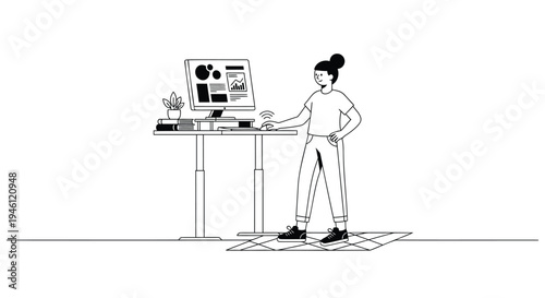 Vector illustration of woman working on computer