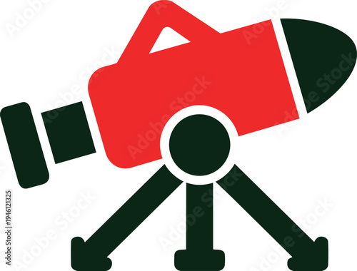 Red Rocket-Shaped Telescope Illustration on White Background