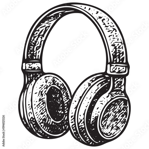 Vintage Hand Drawn Headphones Illustration Retro Audio Device Sketch Music Listening Icon