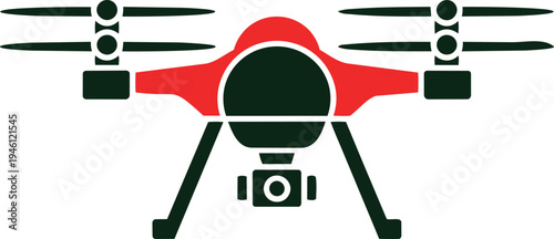 Red Drone Quadcopter with Camera Ready for Aerial Photography