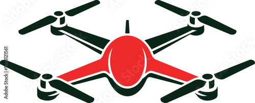 Quadcopter Drone with Red Camera Lens Isolated on White Background