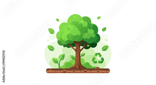 Vector illustration of a tree with green leaves and a recycling symbol for an International Day of Forests campaign on a white background with eco-friendly and nature conservation concepts