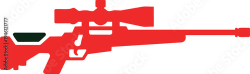 Red Modern Rifle with Scope Isolated on White Background