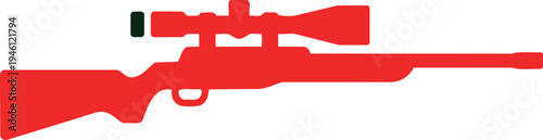 Red Rifle with Scope Isolated on White Background