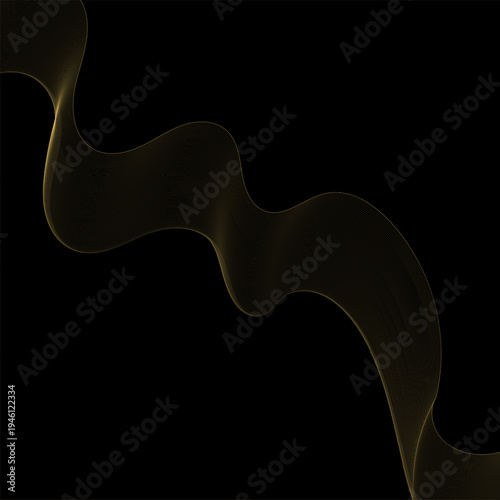 Abstract golden diagonal ribbon of thick thin lines on deep black background for luxury design. Eps 10