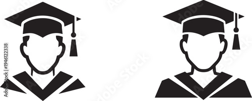 Graduation icons of two students in academic attire