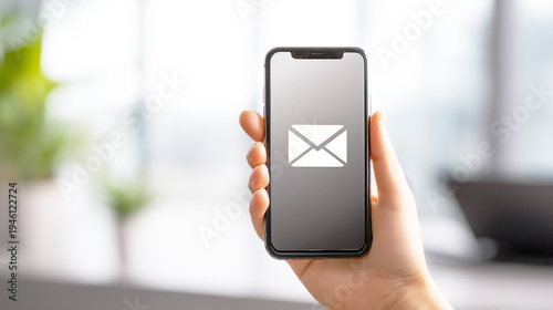 スマートフォンにメールのアイコンが表示された通知と受信のイメージ
