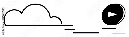 Cloud technology, media streaming, digital storage, remote data access, online services, multimedia. Abstract cloud icon with a play button. Cloud technology and media streaming concept