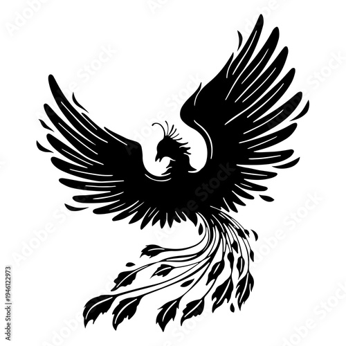 Black Phoenix Bird Silhouette Vector Illustration