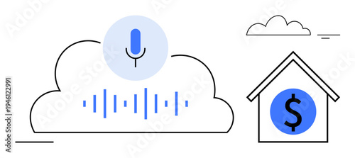Cloud technology. Cloud-based voice recognition systems streamlining financial transactions and smart home automation. Cloud solutions enhancing tech-driven efficiency and connectivity. For fintech