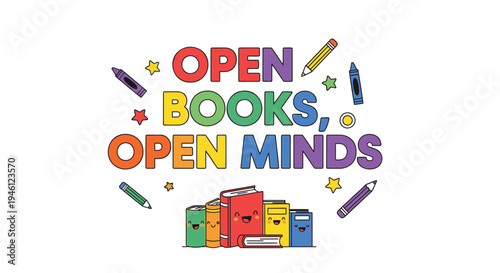 Colorful Open Books Open Minds vector illustration
